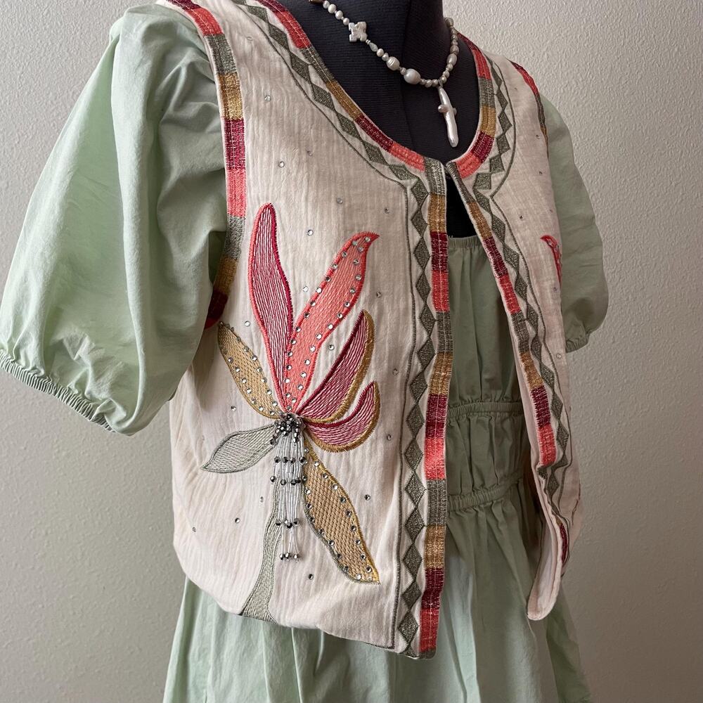 Boho Embroidered Vest fairy cottage coastal cowgirl festival | size M/L - Picture 5 of 11